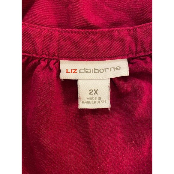 Liz Claiborne Blouse Plus Size 2X Magenta Pink V Neck Top w/ Cap Sleeves - Picture 4 of 6